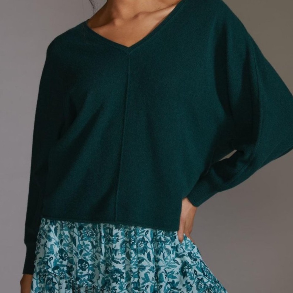 Pilcro Open-Back Cashmere Sweater Dark Green - Extra Small